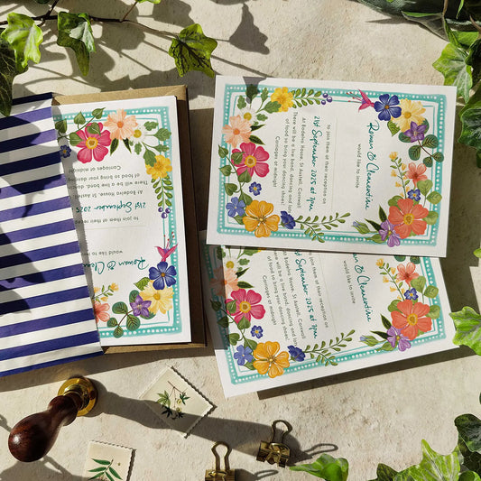 Bright and Colourful Festive Floral Evening Invitation Card and Envelope