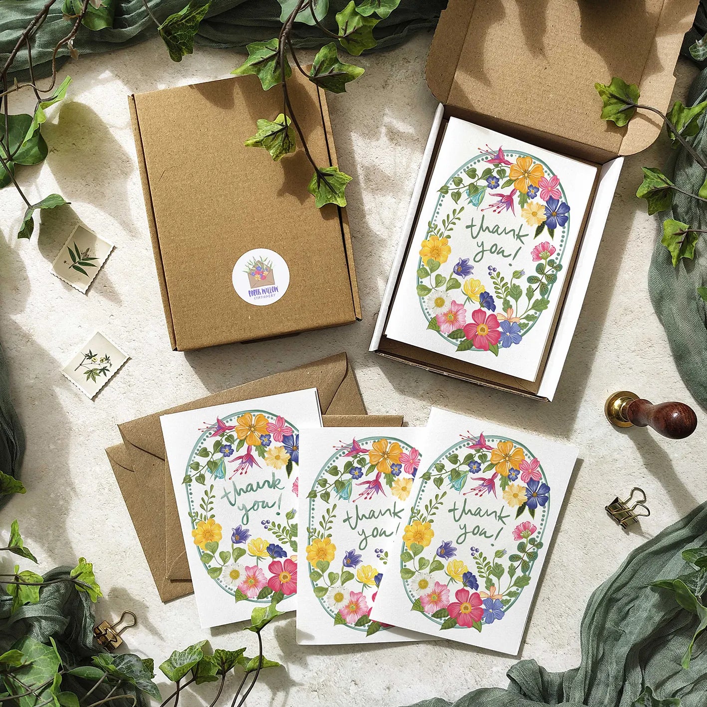 Bright and Colourful Festive Floral Thank you cards