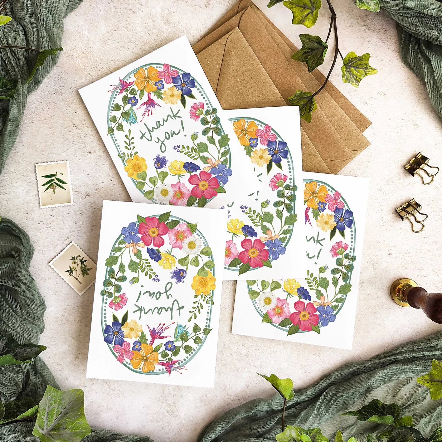 Bright and Colourful Festive Floral Thank you cards