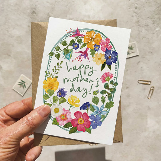 Bright and Colourful Festive Floral Garden Mother's Day Card and Envelope