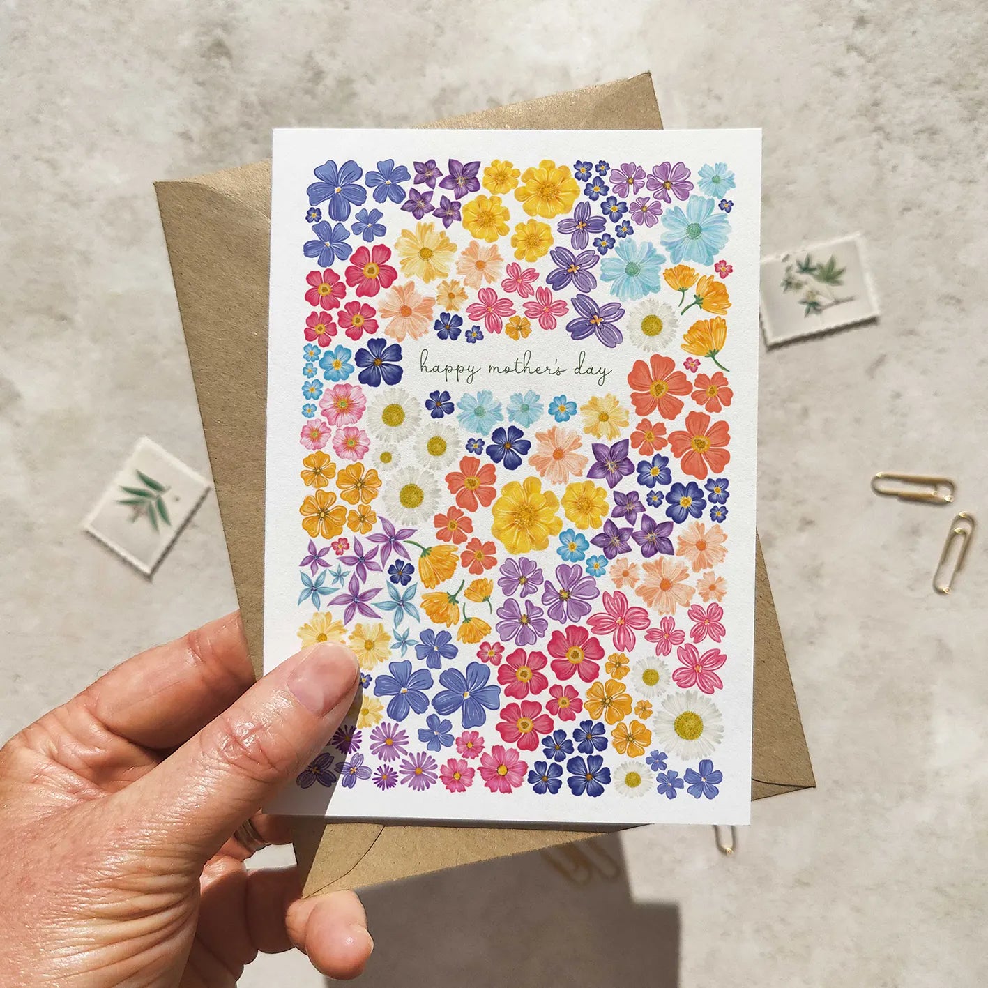 Bright and Colourful Festive Floral Ditsy Mother's Day Card and Envelope