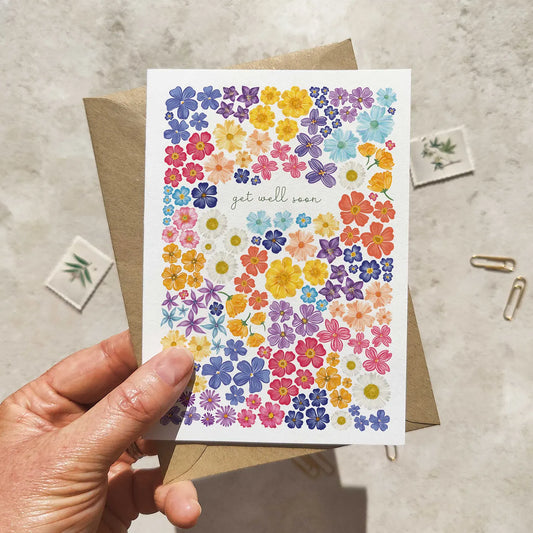Bright and Colourful Festive Floral Get Well Soon Cards and Envelopes