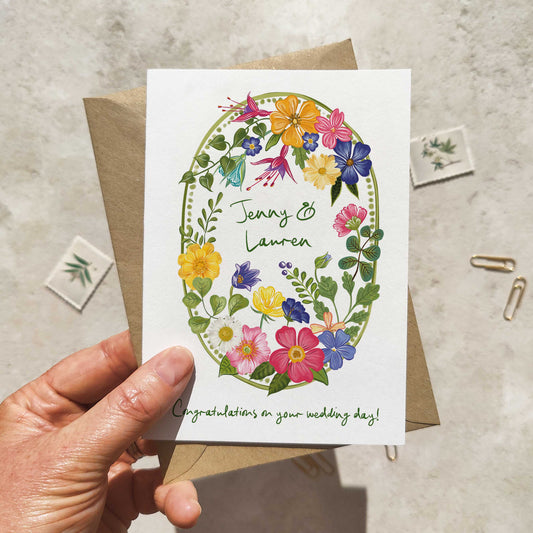 Bright and Colourful Floral Personalised Wedding Card