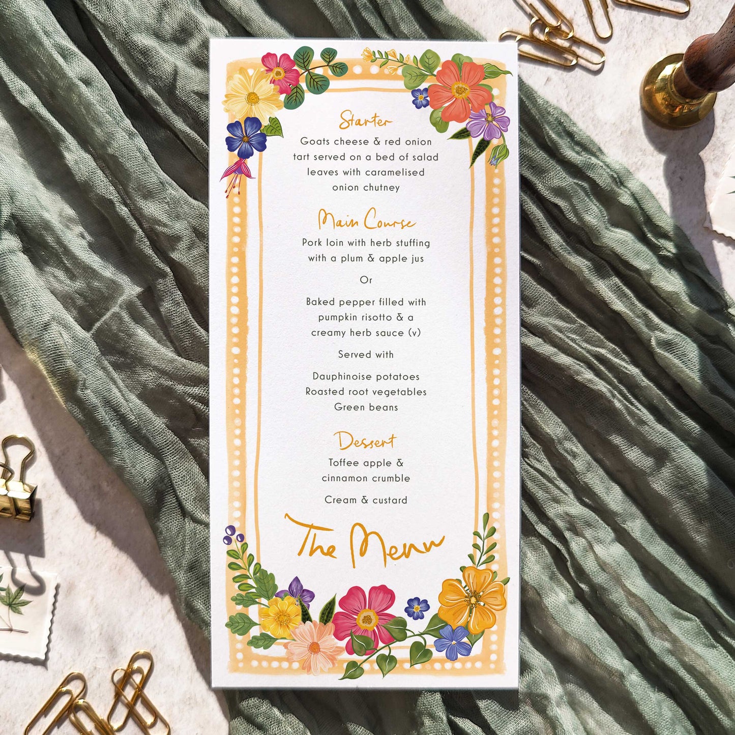 Bright and Colourful Festive Floral Menu Cards