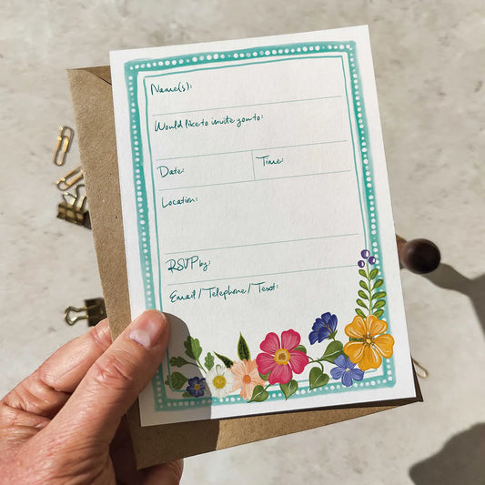 10 x Bright and Colourful Festive Floral Ready To Write Invitations