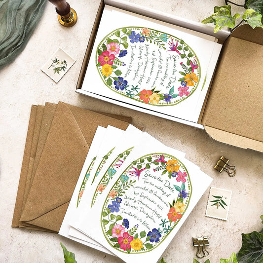 Bright and Colourful Festive Floral Oval Save The Date Card