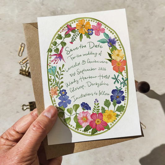 Bright and Colourful Festive Floral Oval Save The Date Card