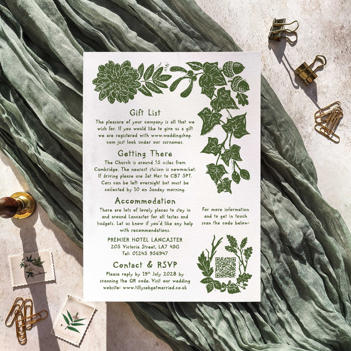 Carved Autumn A5 Wedding Invitation – Personalised with Optional Guest Information