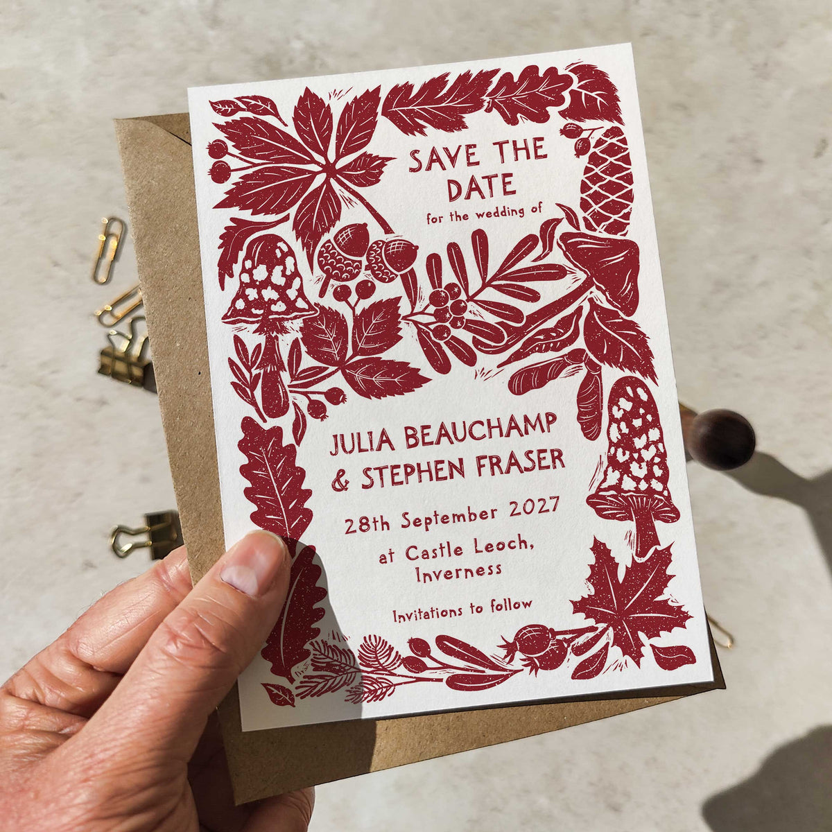 Carved Autumn A6 Save the Date Card – Single Sided | Personalised
