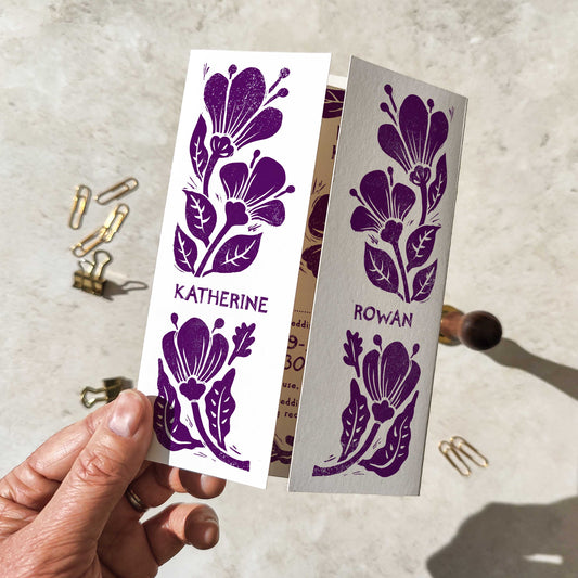 Carved Blooms Linocut Floral A6 Gatefold Wedding Invitations