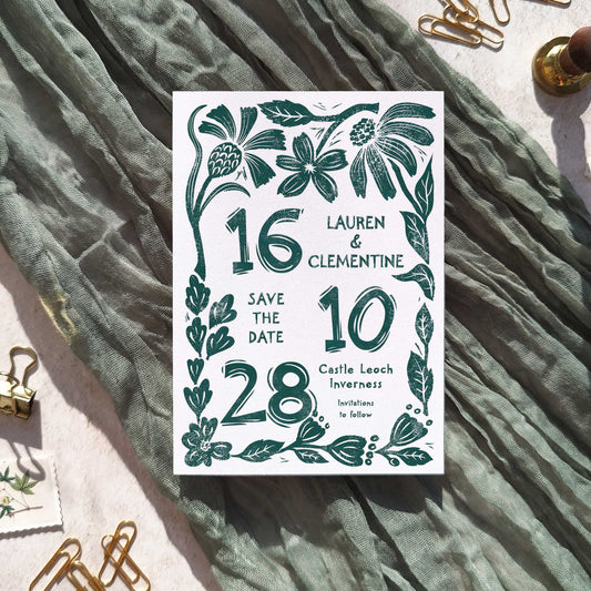 Carved Blooms A6 Save the Date Card – Single Sided | Personalised