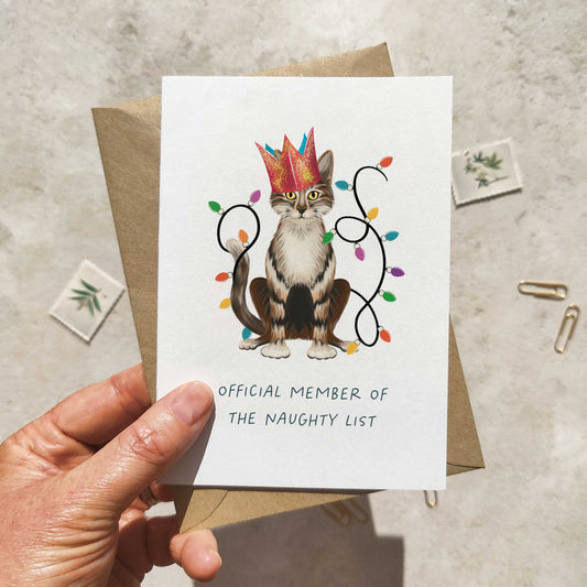 Tabby Cat Christmas Hat Folded Card & Envelope