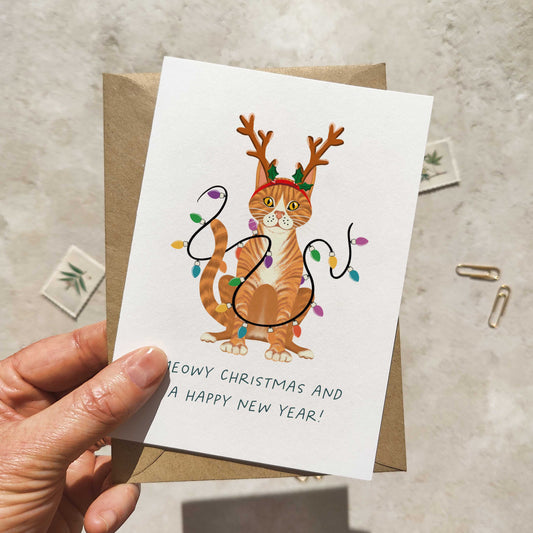 Ginger Cat Christmas Hat Folded Card & Envelope