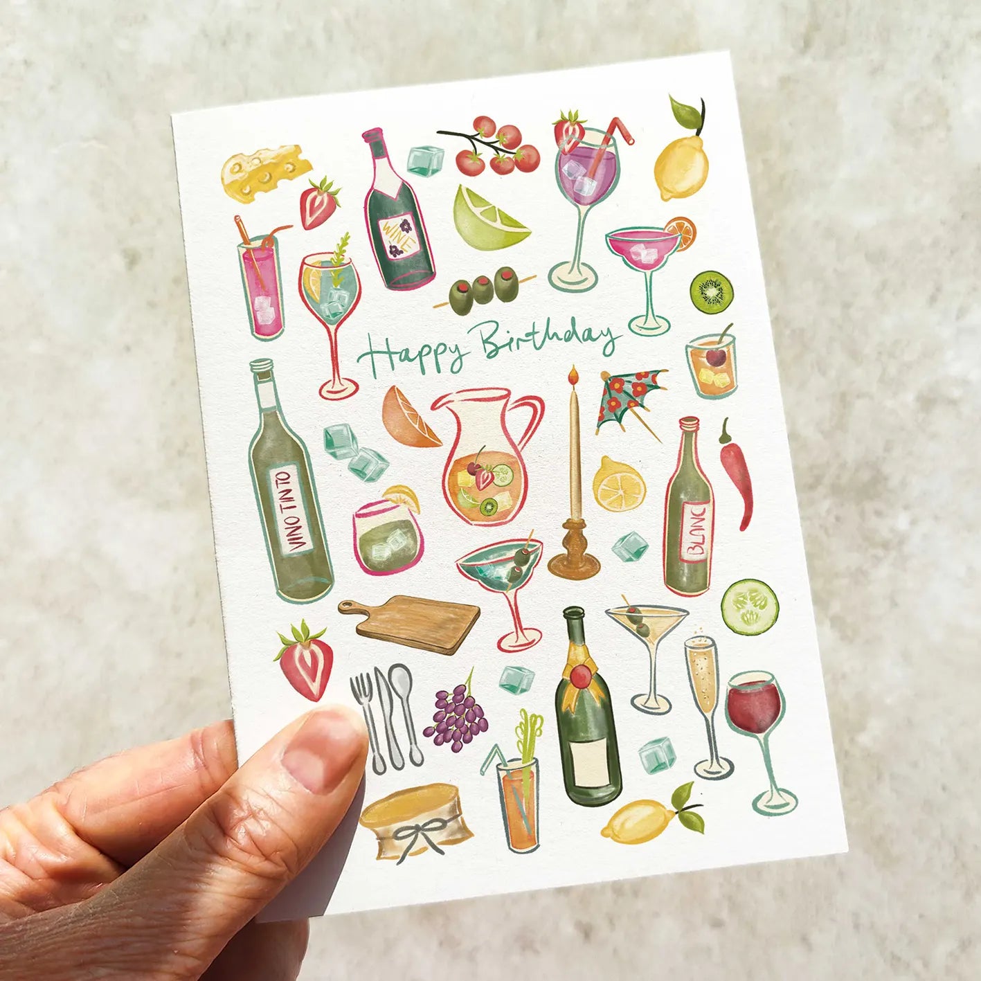 Cheese and Wine Party Birthday Card and Envelope
