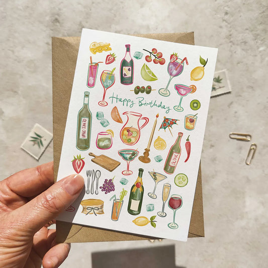 Cheese and Wine Party Birthday Card and Envelope