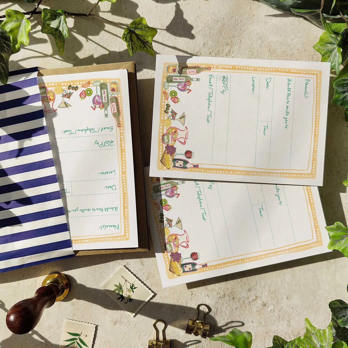 10 x Cheese and Wine Party Ready To Write Invitations