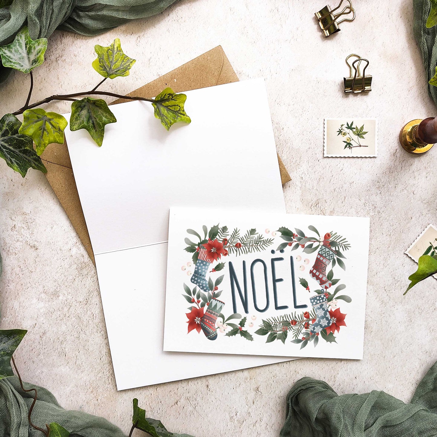 Botanical Drawings Modern Christmas Cards & Envelopes