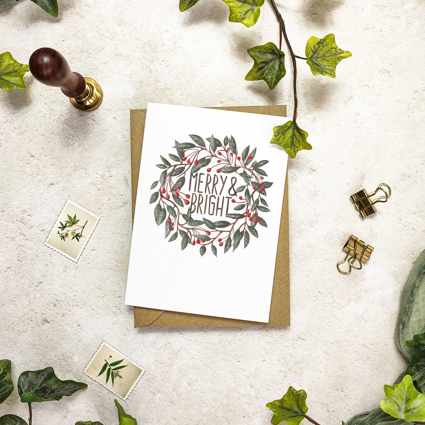 Botanical Drawings Modern Christmas Cards & Envelopes