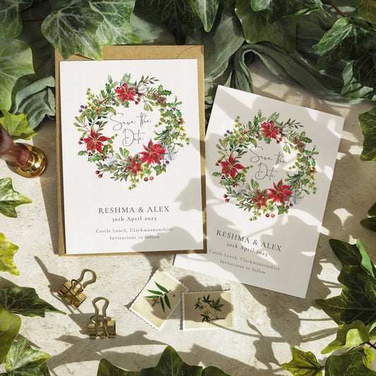 Christmas Watercolour Save The Date Card