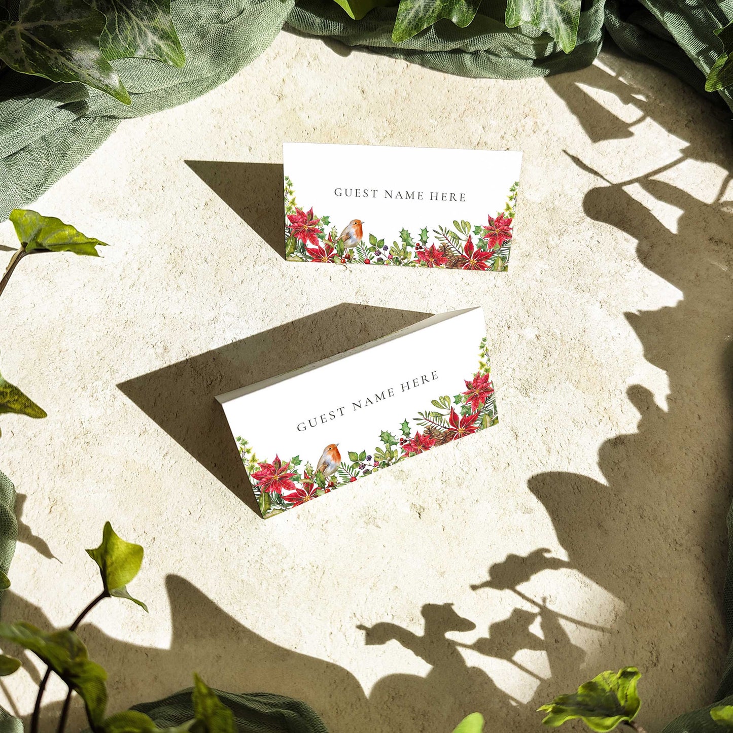Christmas Watercolour Folded Place Cards
