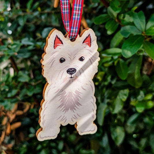 West Highland Terrier Dog Hanging Wooden Christmas Tree Ornament