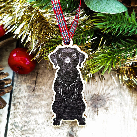 Black Labrador Dog Hanging Wooden Christmas Tree Ornament