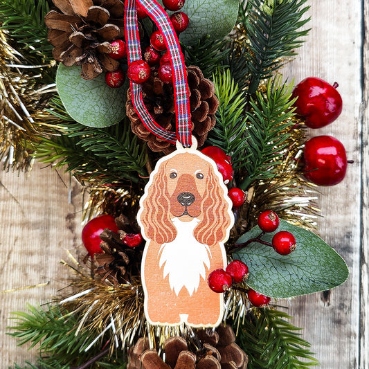 Cocker Spaniel Dog Hanging Wooden Christmas Tree Ornament