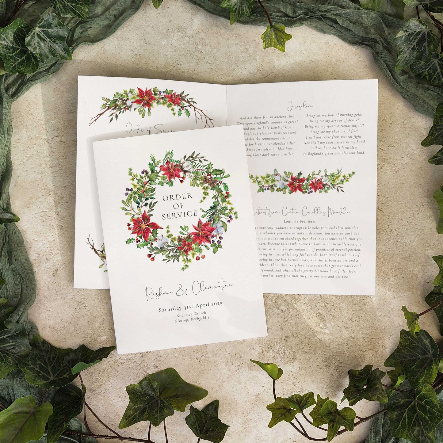 Christmas Watercolour Order of Service Card