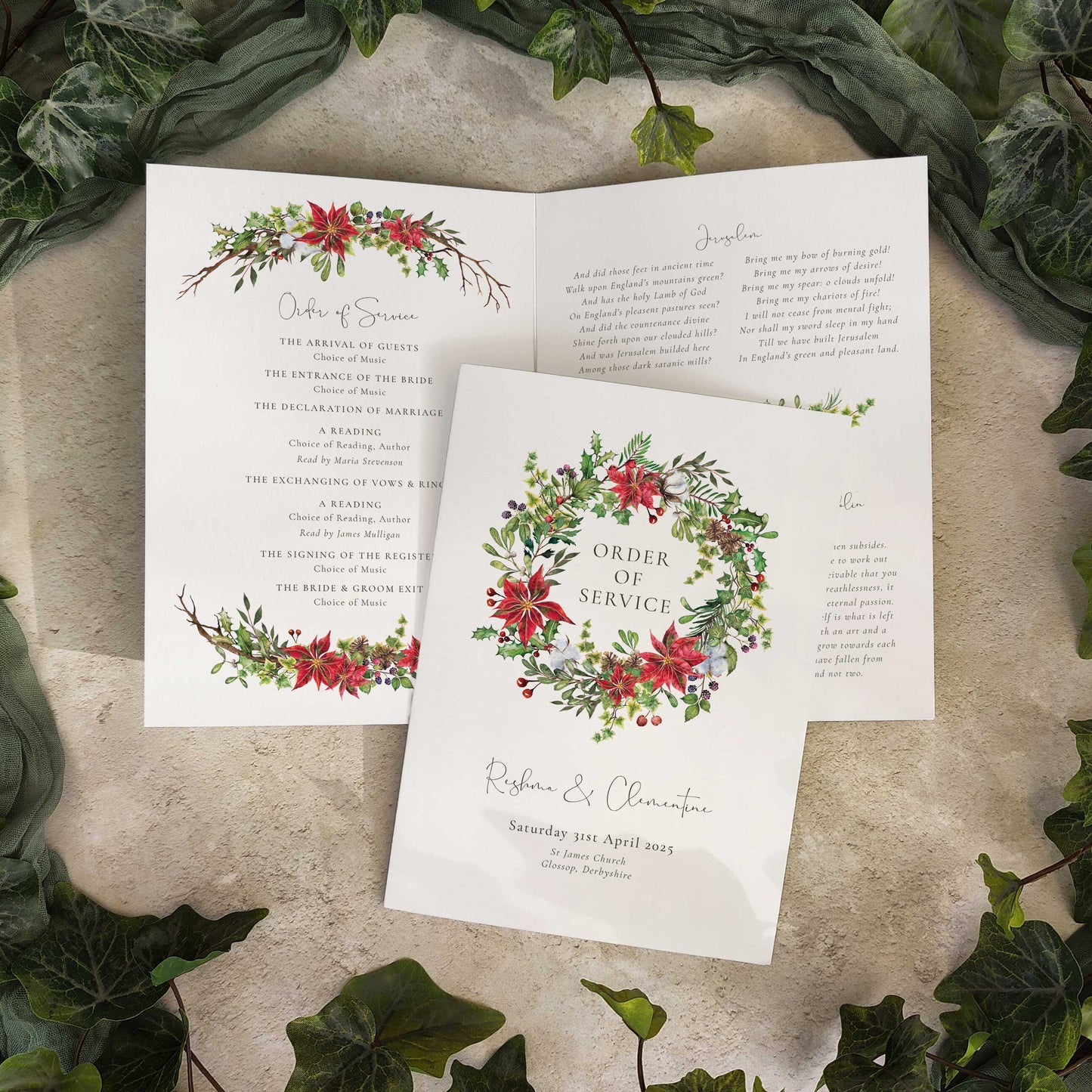 Christmas Watercolour Order of Service Card