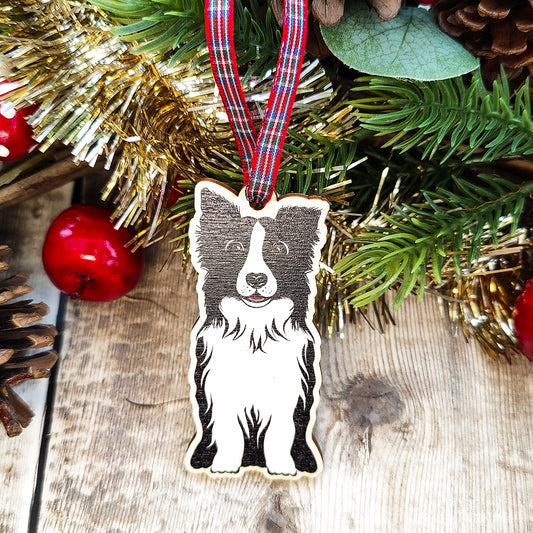 Collie Dog Hanging Wooden Christmas Tree Ornament