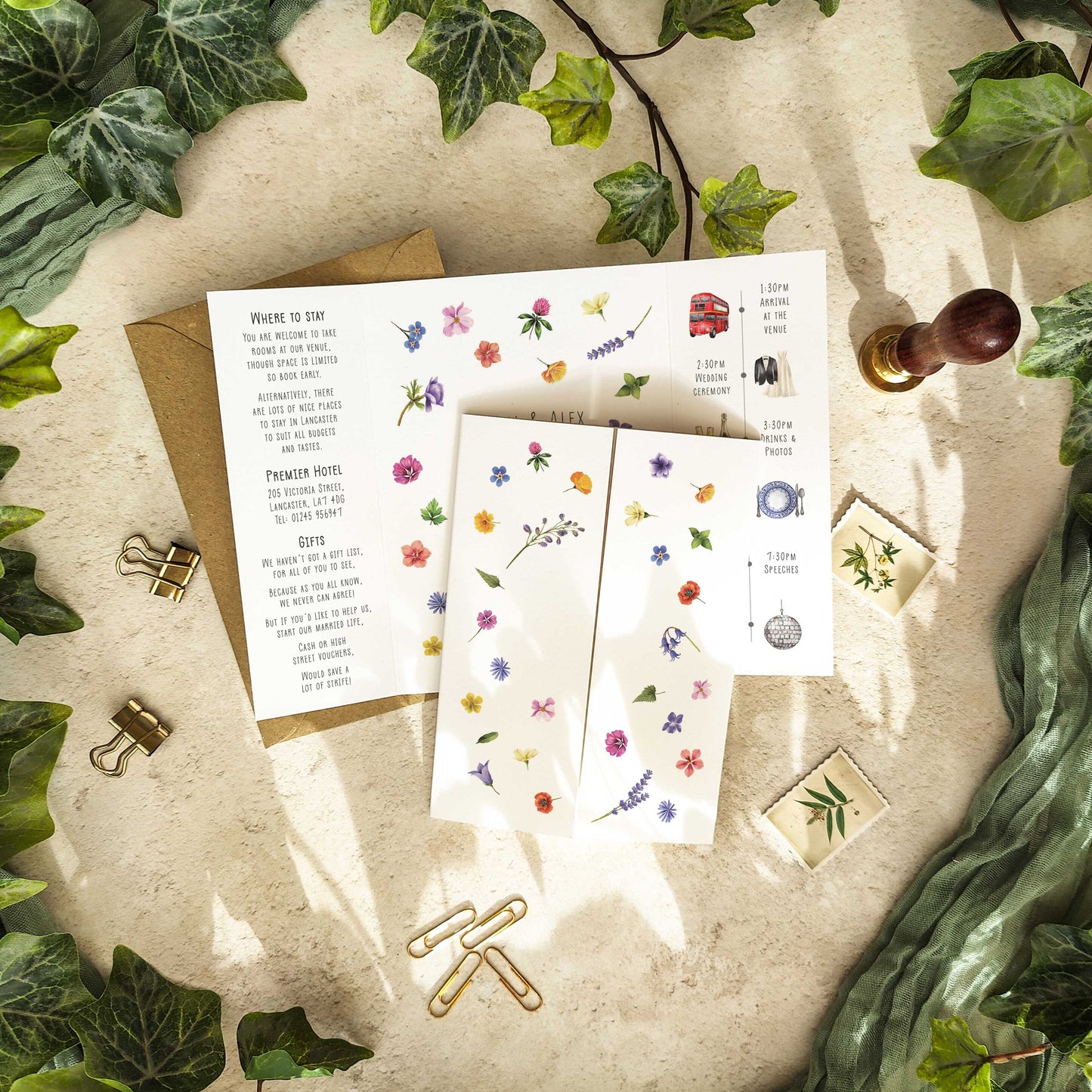 Colourful Flowers Scatter Gatefolded A6 Invitation