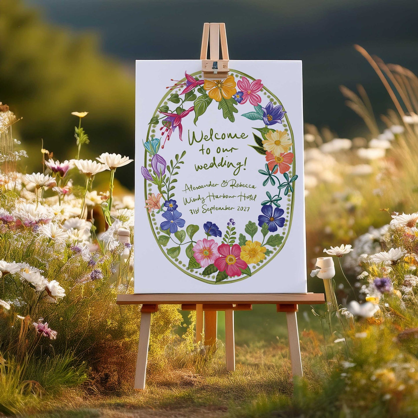 Bright and Colourful Festive Floral Oval Welcome Sign