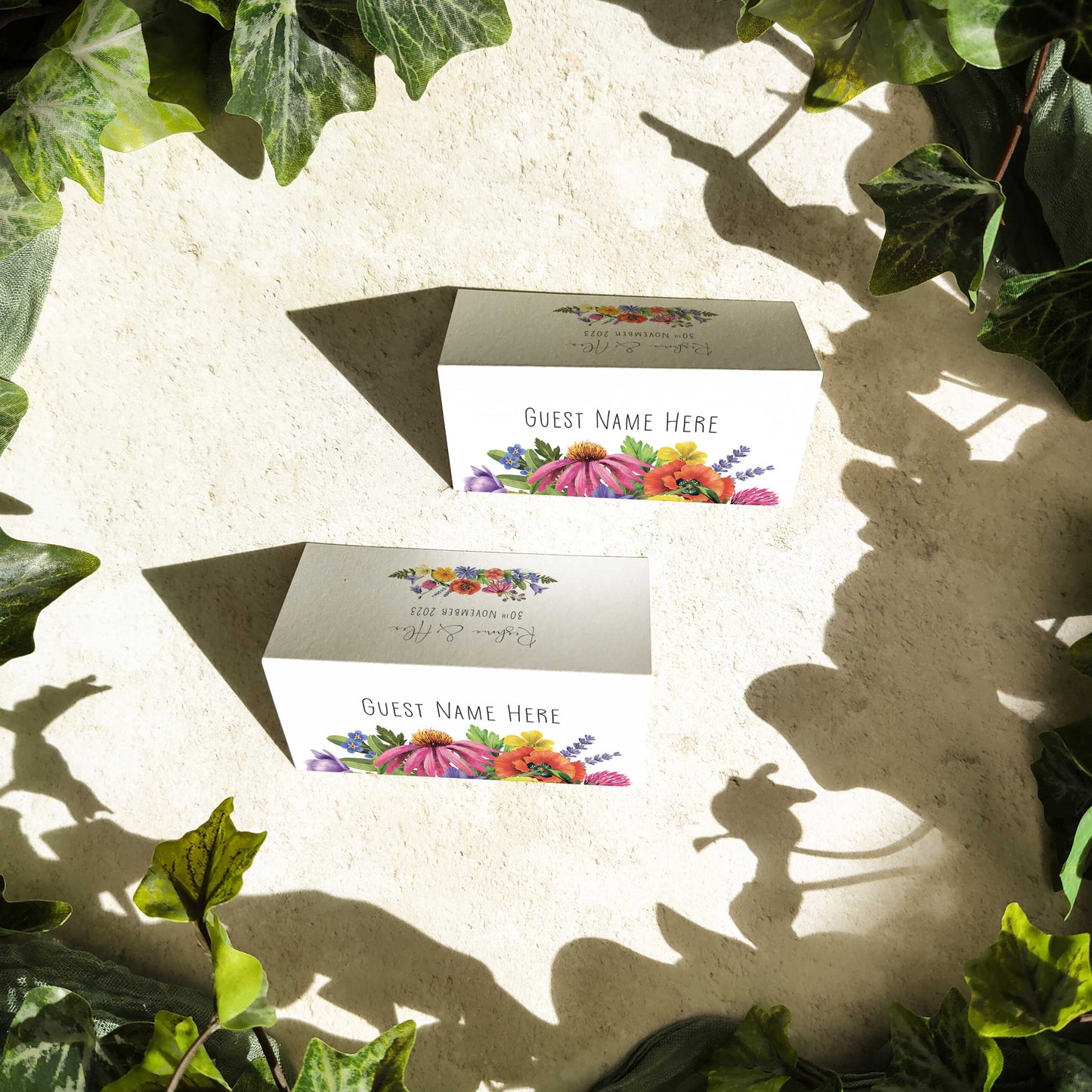 Colourful Flowers Folded Place Cards