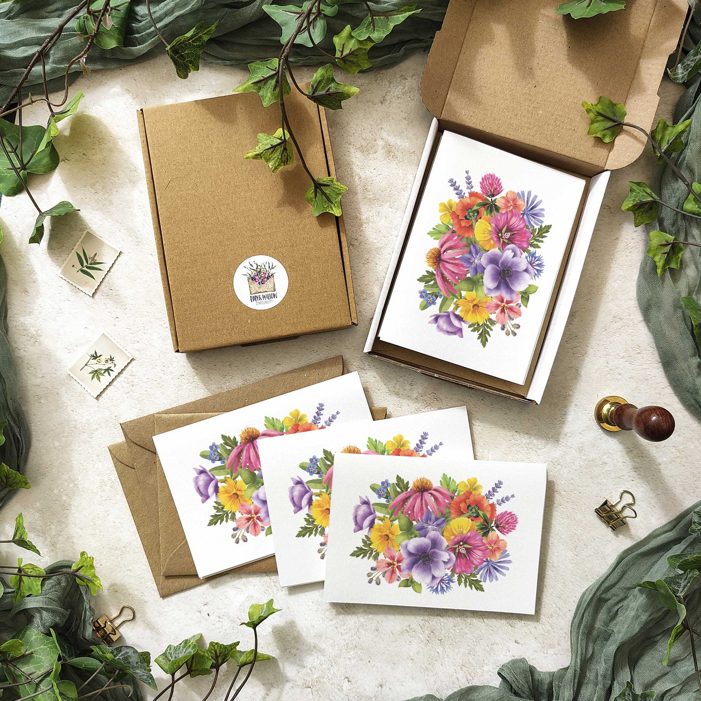 Colourful Flowers Note Cards & Envelopes