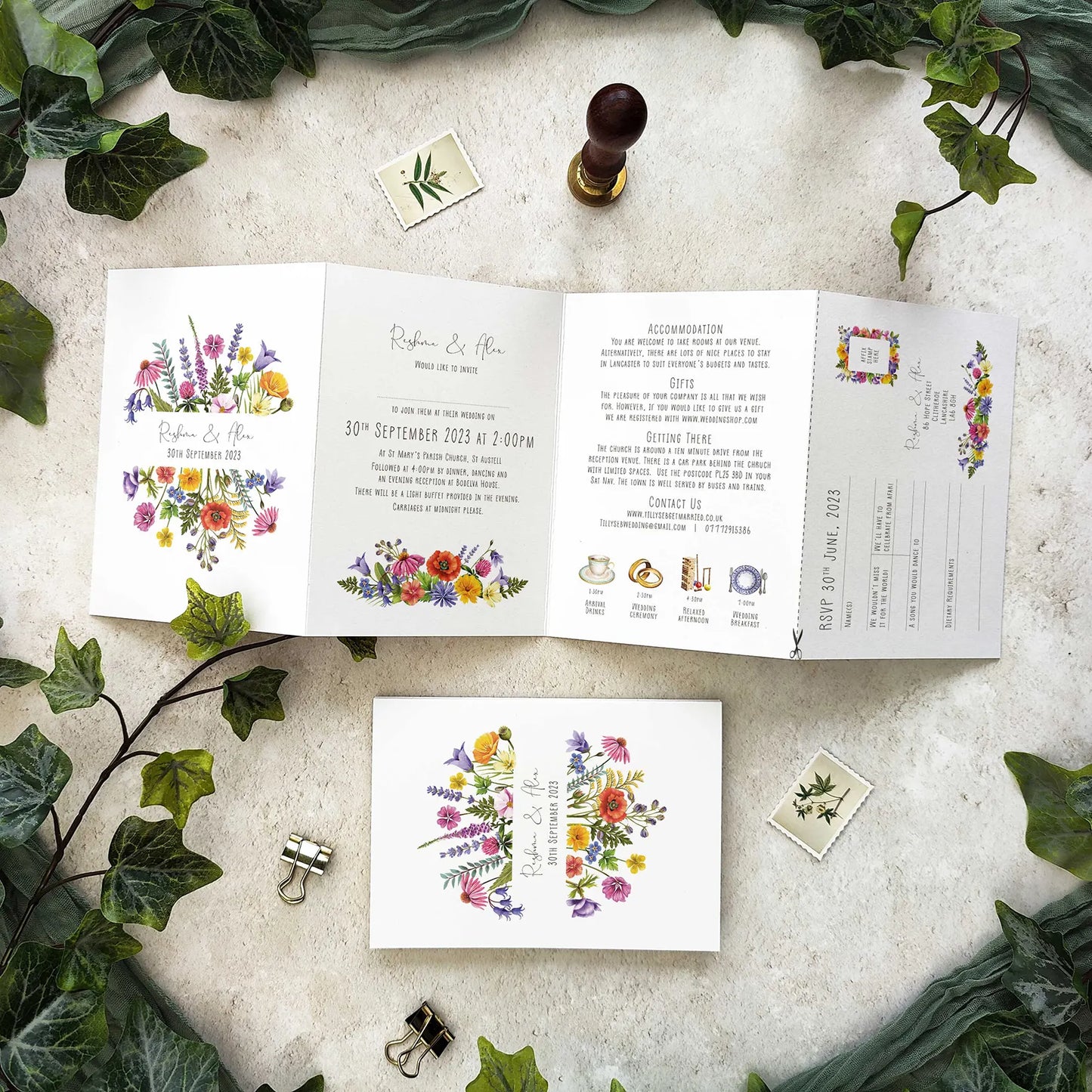 Colourful Flowers Landscape Concertina Invitation
