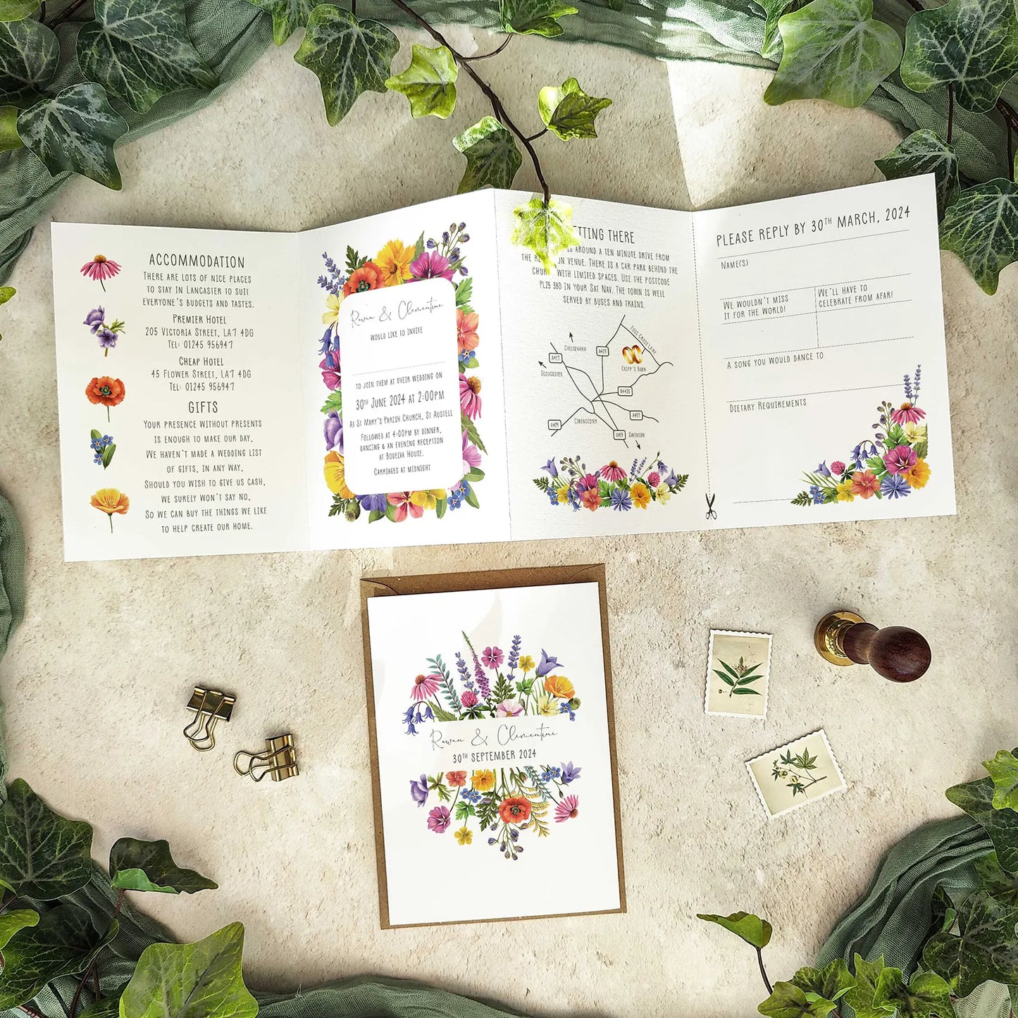 Colourful Flowers Landscape Concertina Invitation