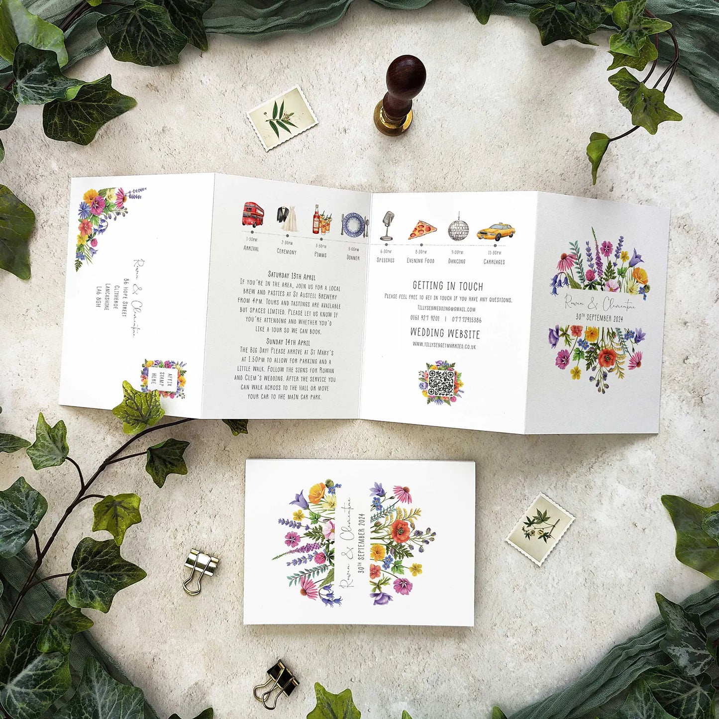 Colourful Flowers Landscape Concertina Invitation