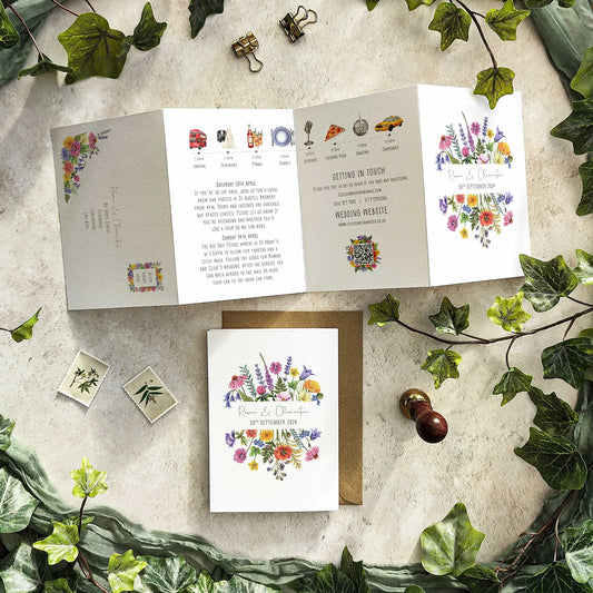 Colourful Flowers Landscape Concertina Invitation
