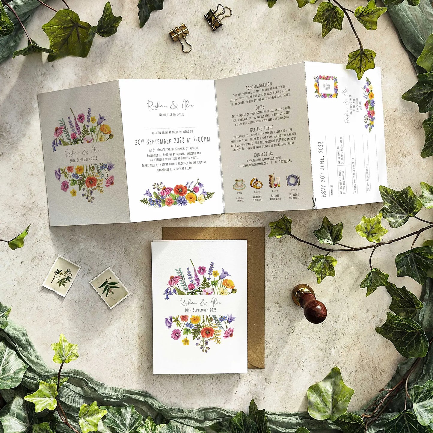 Colourful Flowers Landscape Concertina Invitation