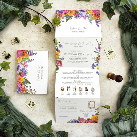 Colourful Flowers Concertina Invitation