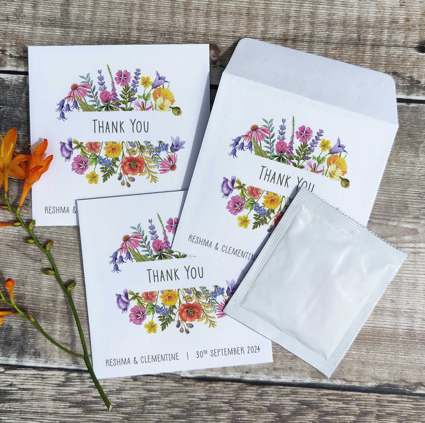 Colourful Flowers Seed Packet Favours (Thank you)(Pack of 10)