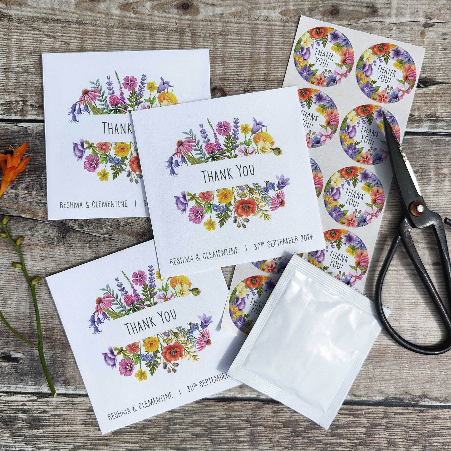 Colourful Flowers Seed Packet Favours (Thank you)(Pack of 10)