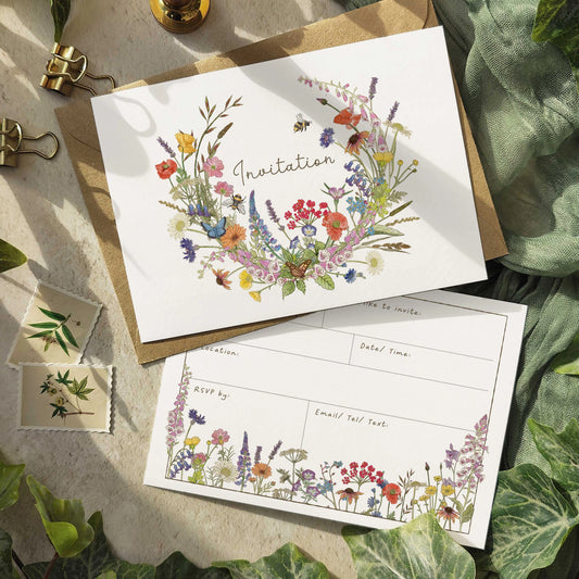 10 x Cottage Garden Wildflowers Ready To Write Invitations