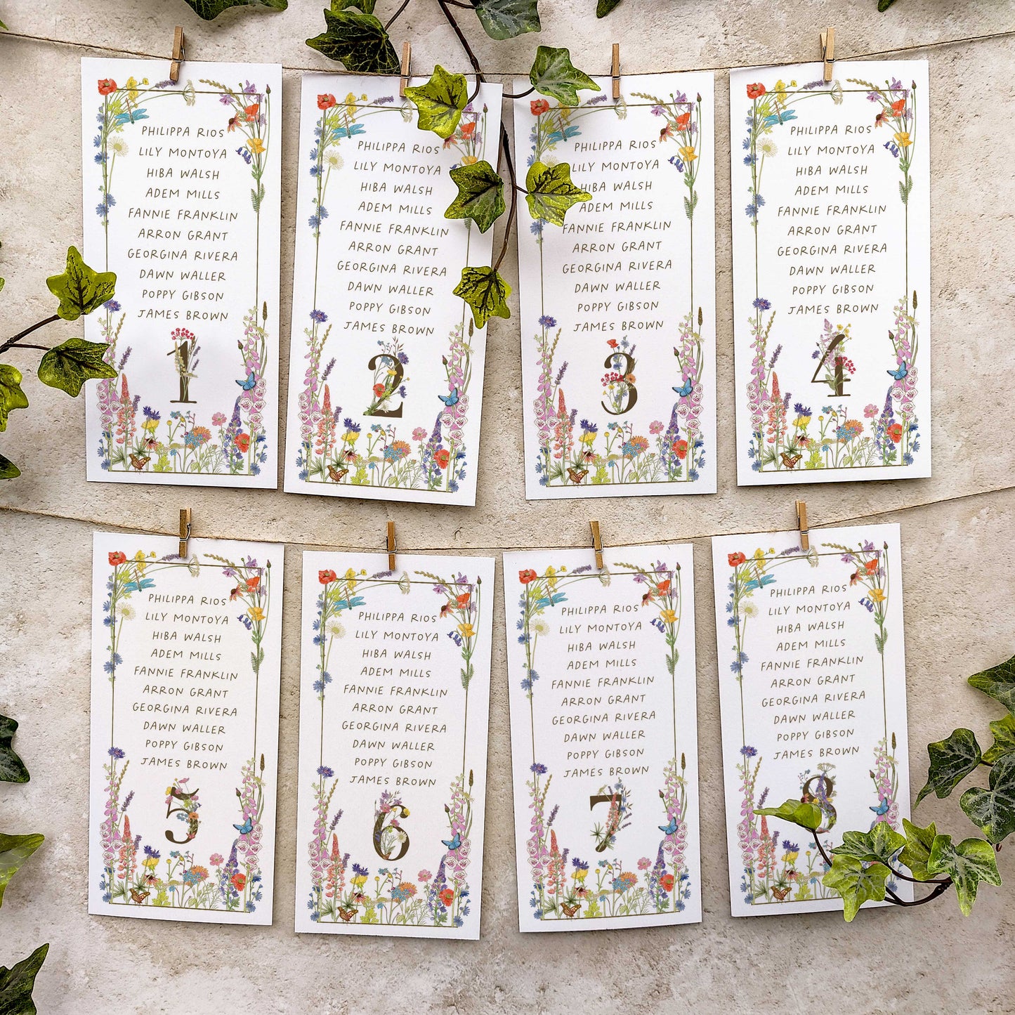 Cottage Garden Numbers Meadow Hanging Table Plan Cards