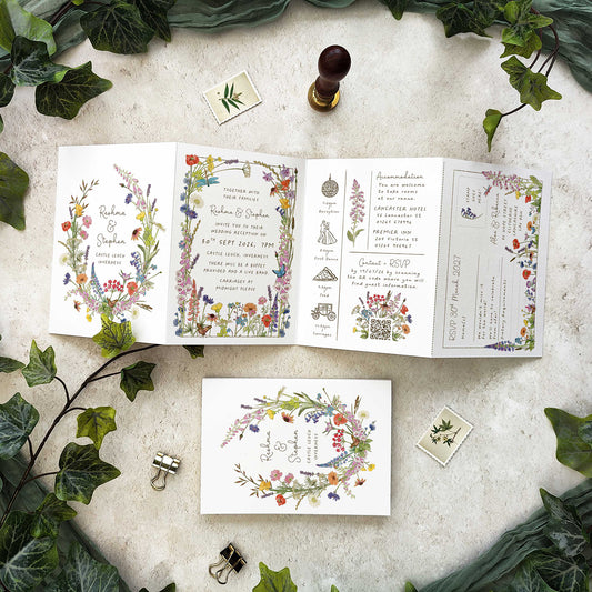 Cottage Garden Wildflower Concertina Invitation
