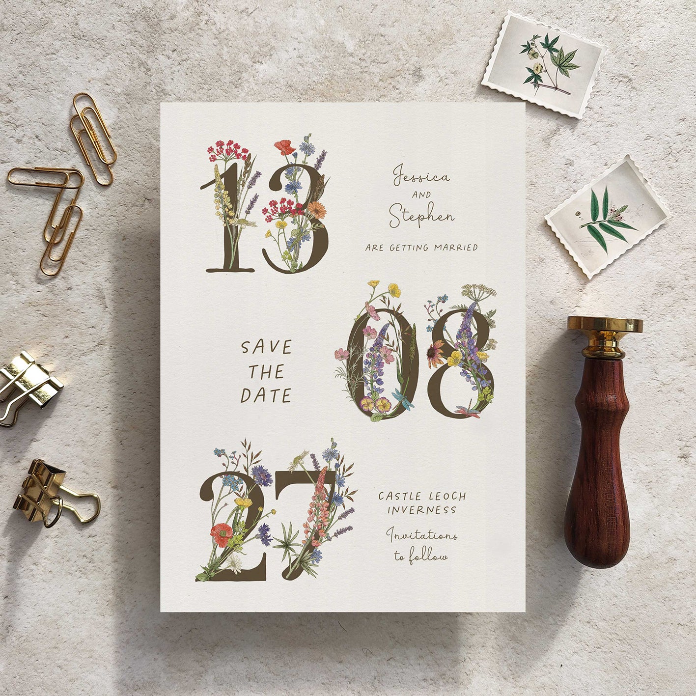 Cottage Garden Wildflower Numbers Save The Date Card
