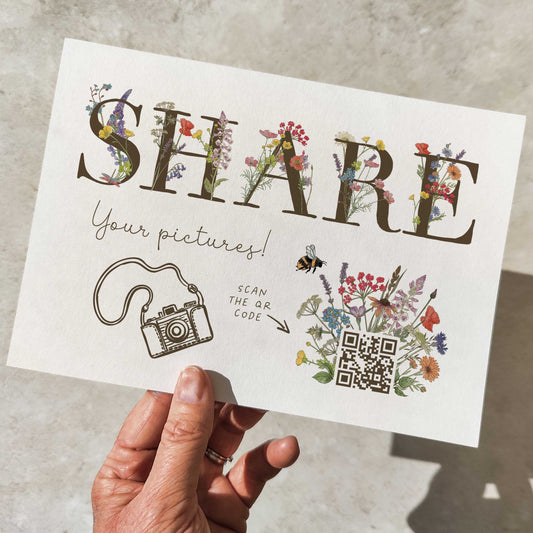 Cottage Garden Floral Personalised QR Code Photo Share Sign