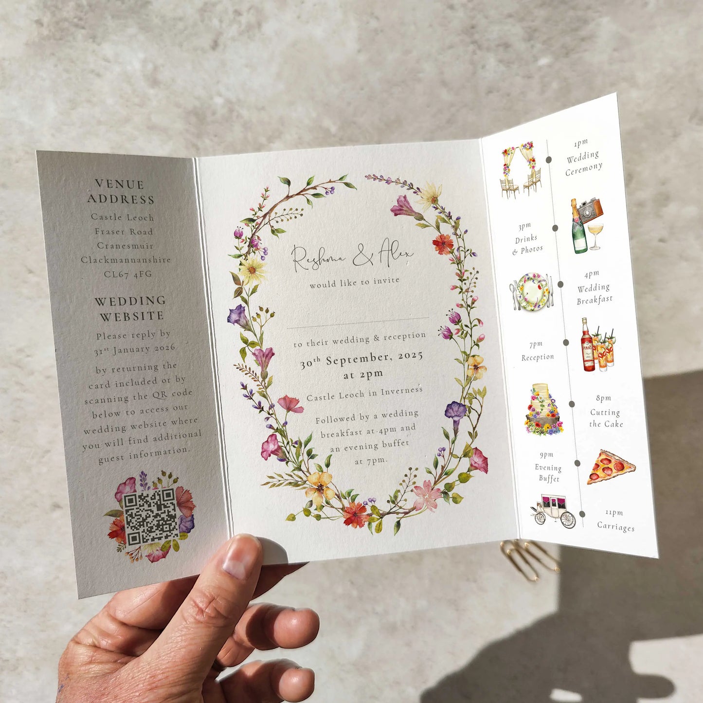 Delicate Floral Wedding Invitation Gatefolded A6 Card