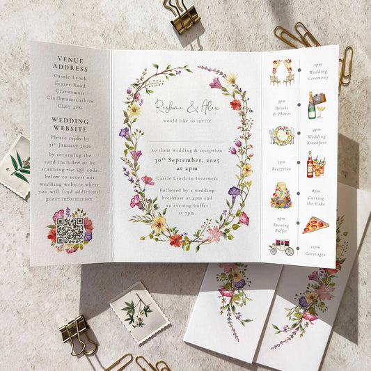 Delicate Floral Wedding Invitation Gatefolded A6 Card