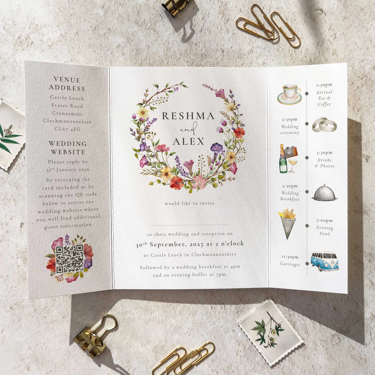 Delicate Floral Wedding Invitation Gatefolded A6 Card